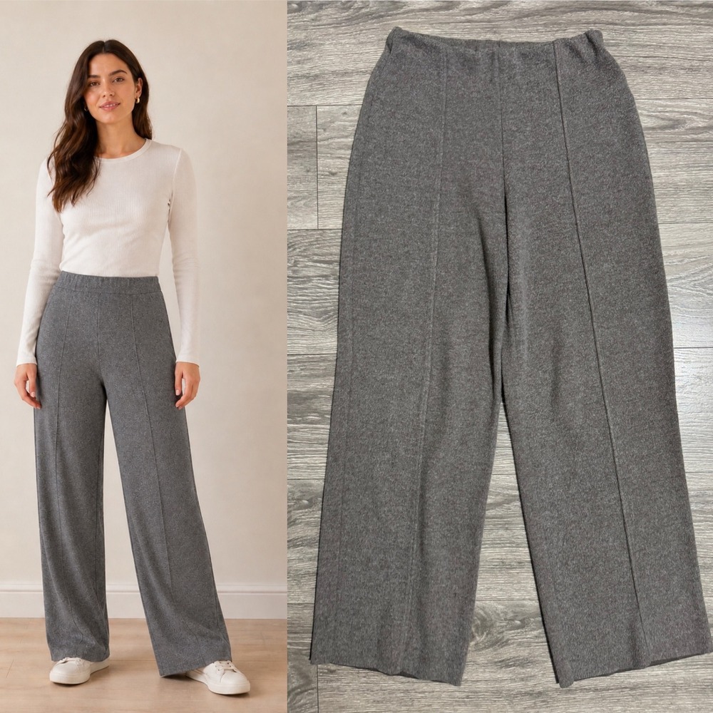 Zara Minimalist Hight Waist Pants‎ Size S Grey Wide Leg Knit Pants Seam Detail